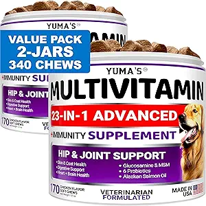 2-Pack Dog 多维他明 与Glucosamine-狗维生素及补充剂 - 高级和小狗多维他明 – Hip & 联合支持 - Immune健康,皮肤,心脏,文摘,Probiotics