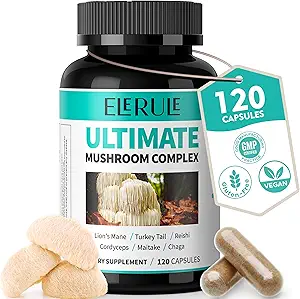 6 in 1 mushroom Supplement - Focus, Memory, Nootrophic Brain & Immune Support Mushroom Complex with Lions Mane, Reishi, Cordyceps, Chaga, Turkish Tail, Maitake (120 Capsules) (英语).