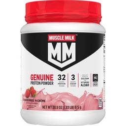 肌肉牛奶真菌蛋白粉、草莓“N Crème”,1.93英镑、13种服务品、32克蛋白、3克糖、钙、维生素A、C & D、NSF体育认证、强化Snack、包装May Vary