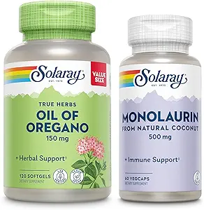 SOLARAY Oil of Oregano Softgels 150 mg and Monolaurin 500 mg - Wellness Bundle - Oregano Olegano Oil and Monolaurin Imune 天然椰子辅助剂 - 60天保障,120 Softgels 60 Veg Caps