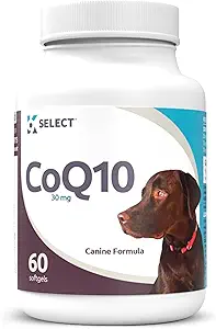 K9 选择狗的CoQ10 补充物,每瓶30mg - 60个软盖 - 宠物补充物,犬心健康营养软胶,心血管和胶体健康,能源