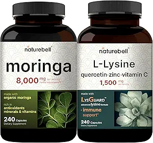 NatureBell Moringa Oleifera 8000mg Pervice & L-Lysine 1000mg Capsule Bundle Pack 超级食品 抗氧化剂 自由形态 氨基酸,L Lysine 复合体