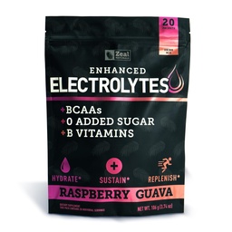 强化电解质粉末棒包装(Raspberry Guava → 20 packets) w/ 0 糖 + BCAAs + B-维生素 电解质 补充 w 钾 锌和镁 水解 - Keto 电解质