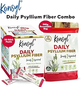 Konsyl Daily Psyllium Fiber Combo - 100% 所有天然Psyllium Fiber 棒包和540g Bag - 全自然溶解纤维,支持消化性健康,帮助提供不定期的缓解