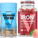 铁辅料有Magensium Gummys, Vegan 铁辅料有维生素C, A, B-Complex, Folate, Zinc for Adults & Kids, 用于缺铁, 贫血, 放松睡眠, 非GMO