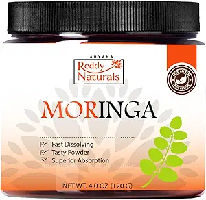 Reddy Naturals Aryana Moringa Powder - 有机莫林加叶提取超食品粉 - 大品尝,快溶莫林加 4.2 oz (120 g)