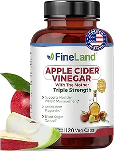 FineLand Apple 苹果苹果酒 葡萄酒 葡萄糖 配有"母亲与亲生素" – 120 Veggie Capsules – 每杯1600mg Eq. – 消化剂,Detox & Gut Health Supports – Non-GMO, 100% Vegan Made in USA