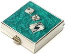 9339 Square 小药盒 组织者 Aqua Green Silver Dice & Cards 女性游玩小药盒 Purse Pocket 集装箱 每日便携式药品 维生素盒 药剂补充 迷你存储