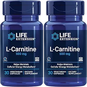 生命延伸 L-Carnitine – 500 mg,能量补充,内存补充 – 自由形式 氨基酸,硝酸支持 – Gluten-Free, Non-GMO, Vegetarian – 2 Pack - 2 x 30 Capsules