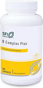 Klaire Labs SFI SFI 健康B 复合体+ - 高概率B 维生素复合体,配有 B12 Methicobalamin, B6和Metafolin Folate - 能量, GI Tract & Brain Health Support - 假素(100 Capsules)