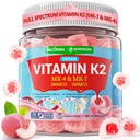 维生素K2 Gummies MK-7 200 mcg & MK-4 500 mcg 女性和男性无糖,完美 2-IN-1 全谱 维生素K2 补充 Bone,He-art,促进钙吸收,脑,牙齿,Immune,1Pack