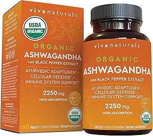 有机Ashwagandha 配黑椒-包括2 250 mg Ashwagandha 根粉和有机黑椒用于高级吸收(90片)、抗氧化剂和免疫支持