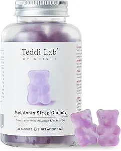 Unichi Melatonin Gummy,科学地用3mg的Melatonin和4mg的维生素B6来设计,用于增强睡眠质量,0糖,无糖,无糖,非GMO,大品味的柠檬薰衣草,60个计数