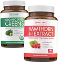 Super Greens & Hawthorn Extract(3-Month Supplement) 有机超级绿化粉末的Super Berry Blend Bundle - 完整的Superfood & Hawthorn Berry 4:1 Extract - 高强度提取(180 Capsules)