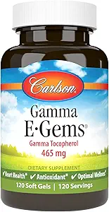 Carlson - Gamma E-Gems, 465 mg, Gamma Tocopherol, 维生素E Tocopherol, 最佳井, 120软胶