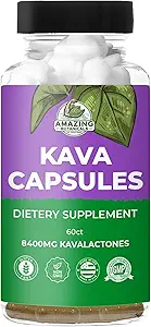KAVA KAVA Capsules 1000 mg Kava 根提取器 – 为深度放松服务 – 自然紧张救济 – 100% 诺贝尔斐济卡瓦 根粉 – 非GMO, Gluten Free - 60 Counter