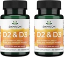 Swanson 维生素D 配有维生素D2 & D3的复合体 - 骨,牙科和免疫健康全阳光维生素复合体 - 维生素补充体(50 mcg,60 Veggie Capsules)(2 Pack)