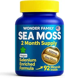 野生爱尔兰海 Moss Capsules – Chondrus Crispus 或 True Sea Moss 高级与生物素, Niacinamide, 维生素 – 多矿物质 补充 – 爱尔兰海莫斯 Gel – 60 Seamos Pills
