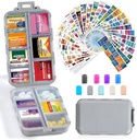 14 Grids 旅行药丸组织者盒,装有415-Pcs 药品名称标签 - Pocket Daily Pharkey Case Control - 旅行药剂持有者药剂箱 鱼油维生素补充储存 - Grey