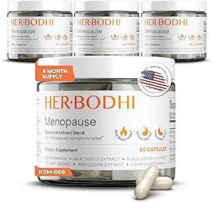 女性的激素平衡,雌激素Soy Isoflavones Menopause 女性补充, Ashwagandha, 黑色 Cohosh 热闪光 月经救济, 夜汗救济 240 Caps