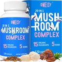 蘑菇补充2600mg,20-in-1 蘑菇综合体,配有狮子马恩,科迪塞普斯,雷希,土耳其泰尔,查加 - 记忆和焦点的大脑补充,记忆补充,Mood,豁免,120 Capsule