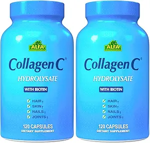ALFA VITAMINS CollagenC 抗衰老营养补充剂 - 皮肤,钉子和头发复发 - 支持骨骼和肌肉健康 - 在美国制造 - 120盖 - 2包