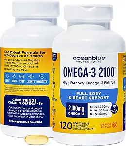 海洋蓝专业2100mg |三强欧米茄3 鱼油增产 | Burpless | 高概率 EPA DHA | 野捕 - 120 Counter (Pack of 2) 天然橙色火焰