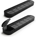 大型"每周药丸"组织者,2-Pack 7天药丸盒,装有Debossed Labels, Fade Resistant, BPA- Free Translucent Lids(黑色和黑色)