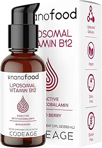 编码液态维生素B12 甲基Cobalamin补充剂,2-月供应,生物可用甲基B12,Vegan N-GMO,2 fl oz
