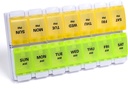 Sukuos AM PM周刊药丸组织者7天,2 Times A Day药丸盒加易推按钮,BPA 鱼油/补充品免费维生素病例,易清洁(Yellow & Green)