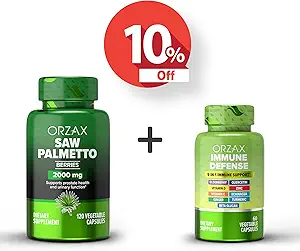 ORZAX Saw Palmetto 2000 mg 120 Vegable Capsules and Immune支助补编,9-in-1 60 Vegables Capsules, Bundle