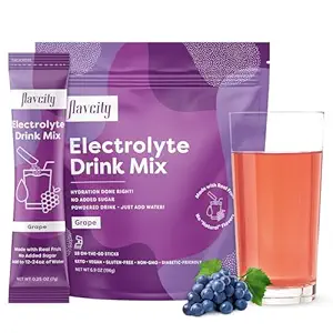 FlavCity Grape Electrolytes Drinking Mix, 28 On-The-Go Stick Packs - 健康电解质 Powder Packets 用真实水果制作 - Keto Powdered Drink with no added Sugar, Gluten-Free (英语).