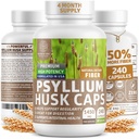 N1N Premium Psyllium Husk Capsules [全天然,1450 MG] 强大的可溶性纤维补充剂,支持规律性和消化性健康,240 Caps