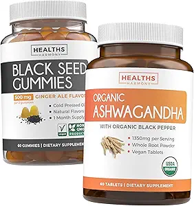 黑籽油 Gummys & Ashwagandha (1-Month Supplication) - 重要 Calm Fusion Bundle - 黑籽油 Gummys Ginger Ale Flavor Cold-President Nigella Sativa & 有机 Ashwaganda 天然肾上腺支持