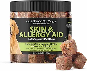 Just FoodForDogs Skin & Allergy Care Soft Chews Supplement for Dogs, Seasonal Alergies, Itchy Skin Relief, Infimmation, Immune Support - 45 Counter 狗肉,季节性过敏性,肌肤减轻,炎症结,免疫性支持 - 45个