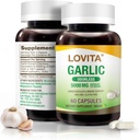 Lovita 无奥多力大蒜笼盖,5000mg新鲜大蒜笼盖,1.25% Allicin 提取,支持心脏,血压,胆固醇和免疫系统,非GMO,Gluten-Free,60 Vegan Capsules