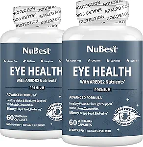 NuBest AREDS 2 配有 Beta Carotene Carrot Powder, 20mg Lutein, 4mg Zeaxanthin, Bilberry, 葡萄种子, BioPerine, B-Complex, 多维敏促进眼部健康 Pack 2