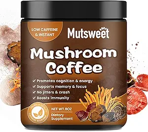 蘑菇咖啡(Mushroom Coffee, Powerful 12 in 1 mushrooms) 配有狮子玛尼的粉末, 土耳其Tail, Chaga & More, Immune Boosting Instant Arabiana 咖啡混合 配有 Cacao, L-Theine for Focus, Energy