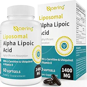 Liposomal Alpha Lipoic Acid 1400mg 软胶,ALA 补充 L-Carnitine 1000mg, Ubiquinol (Active CoQ10) 100mg 和维生素 E 10mg, 抗氧化剂的Alpha-Lipoic Acid, Nerve,能源180 软胶