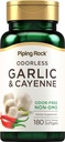 配有 Cayenne 的 Allium Sativum 的 Pipping Rock 无味大蒜软胶 + 180 软胶 + 配有 Cayenne 的 Sativum + 的非 GMO, Gluten Free