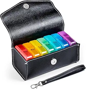 Zoksi Weekly Pill Organizer 2 Times a Day, PU Leather Bag 7 Day Am Pm Pill Box, Daily Pill Box Organizer 7 Day, Portable Medicine Organizer for Travel, Weekly Pill Case to Store All Meds