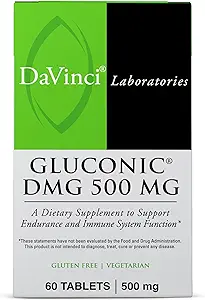 DAVINCI Labs Gluconic DMG 500 mg - 支持耐力和免疫系统功能的膳食补充* - 每片500 mg N,N-二甲基甘化物 - 蔬菜 - 无葡萄糖 - 60  Che