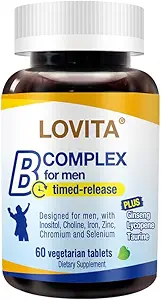 Lovita Timed-Release B Complex for Men QQ 8-Hour 能量和营养代谢支持 10 Vitamin Bs, 蔬菜片(60个计数)