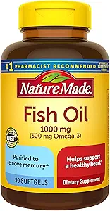 鱼油1000毫克,90软胶,Omega 3 心脏健康补充剂,