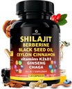 含有黑籽油的喜马拉雅石膏(Shilajit Capsules) 肉桂(Berberine Cinnamon Ginseng Chaga & Taurine & Vitamin A, E, D3, K2(120 count)-全仁-1富尔维酸石膏(Fulvic Shilajit for Men and Women)