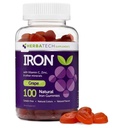 成人和孩子的铁质胶囊,用铁、维生素C、A、B、锌、叶酸和Biotin(葡萄火焰)Vegan Safe配制的可嚼多维他命补充剂,美国从HERBATECH制造