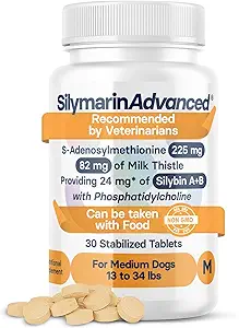 中型狗的肝脏健康补充剂 - 用S-Adenosylmethionine (Same) & Silybin - 30片