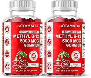 维他命 2 包 外强 维生素 B12 5000 mcg(Methyl B12) 古米 - 120 计数 - 能量代谢支持和神经系统健康支持,天然樱桃 Flawared