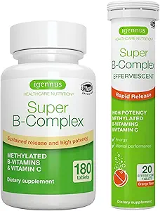 Super B-Complex Bundle, 180 持久放行板块 & 20 Orange Flavor Effervescent 板块用于快速能量运行, 作者: Igennus