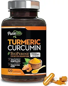以BioPerine 1950mg为原料的Turmeric Crucumin补充剂,95%的标准化Crucuminoids - 高级吸附的黑椒,草药联合支持复合物,自然的Tummeric提取物Non-GMO - 120 Capsules